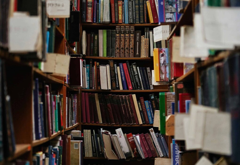 a bookshelves filled with books